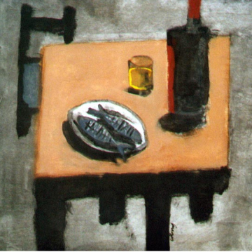 Bodegón con sardinas - 61x61cm - Óleo Tabla - 2000